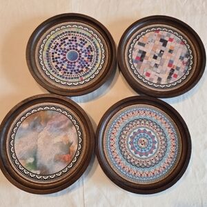 Stahala Wood &  Cork Drink Coasters Set Of 4, 4.75 Inch Diameter